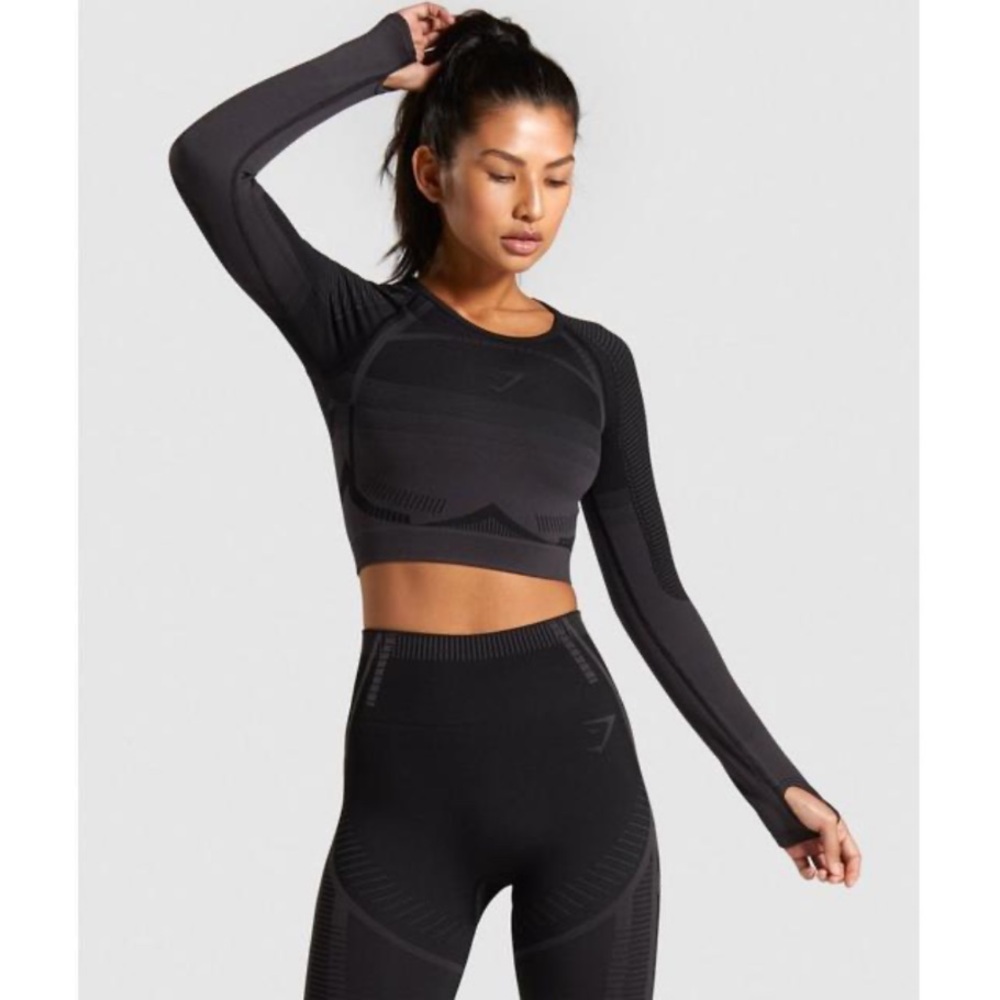Gymshark Geo Seamless Long Sleeve Set black/smoke small